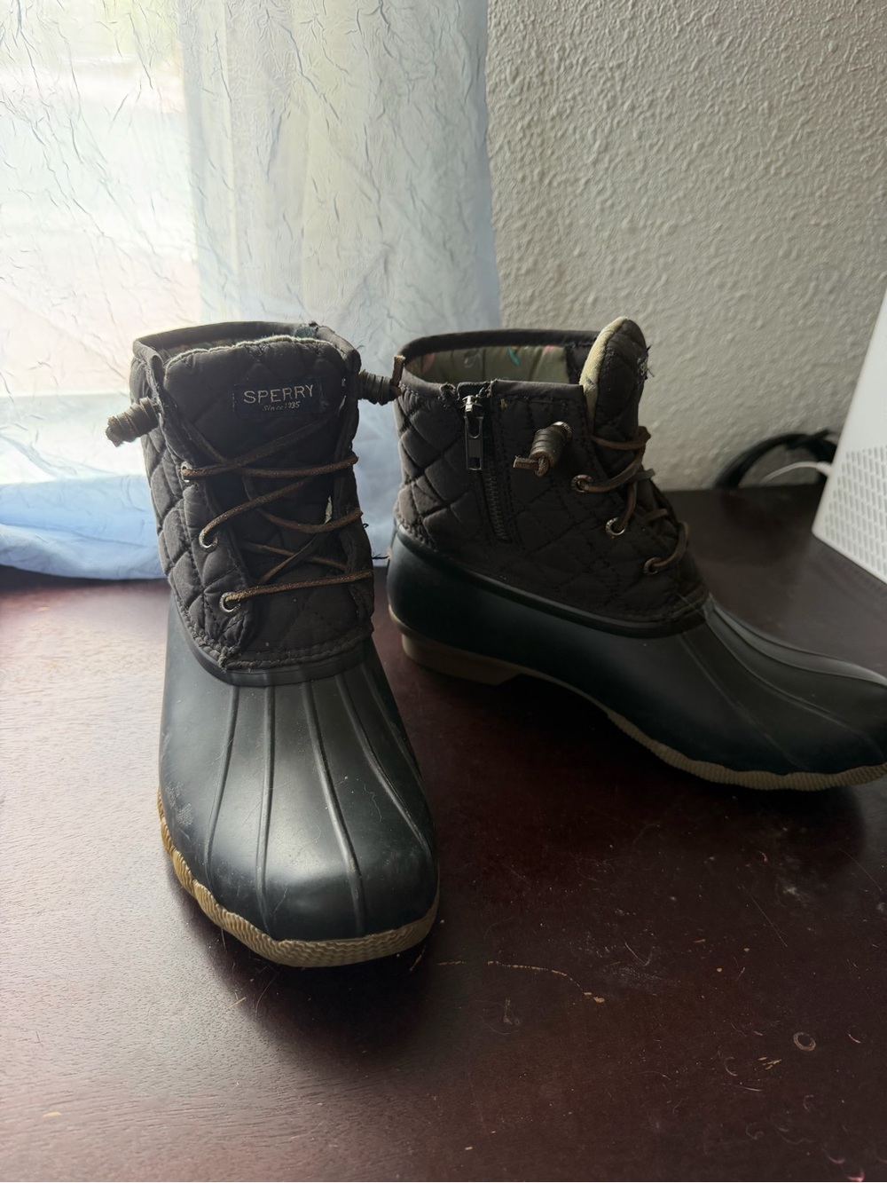 Sperry Women’s Black and Brown Duck Boots - Quilted Ankle Rain Boots